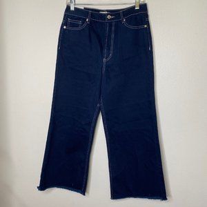 FOREVER 21 DENIM BLUE  HI WAISTED WIDE CROP BAGGY FLARE JEANS SIZE 27 NEW WITH T